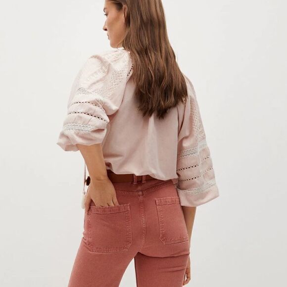 Mango Cotton Linen Blouse Embroidered New - Picture 5 of 8